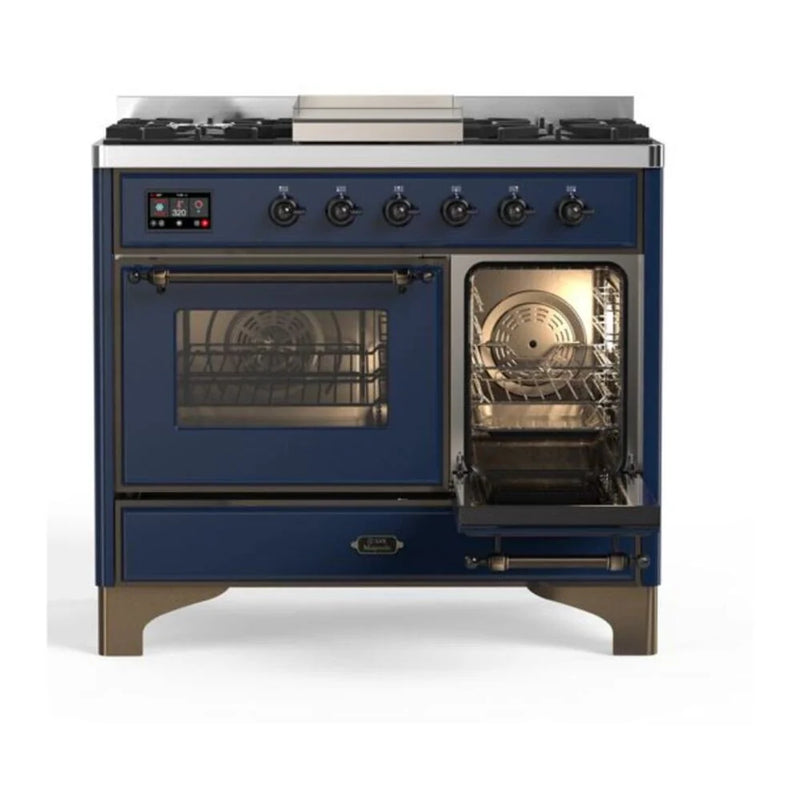 ILVE Majestic II 40" Dual Fuel Freestanding Range in Midnight Blue with Burnished Trim, UMD10FDNS3MBBLP