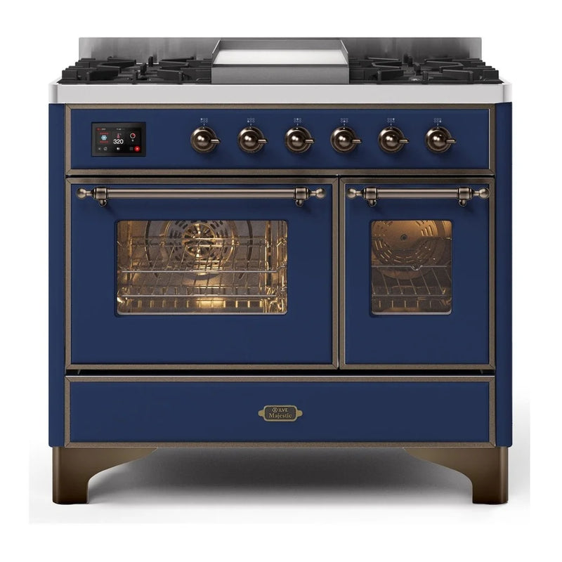 ILVE Majestic II 40" Dual Fuel Freestanding Range in Midnight Blue with Burnished Trim, UMD10FDNS3MBB
