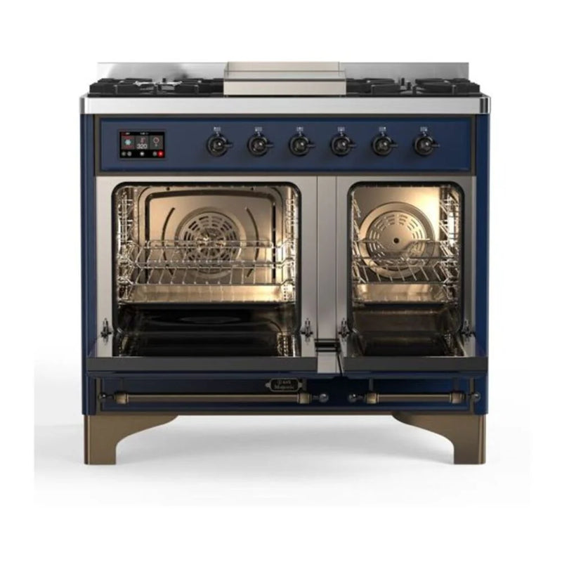 ILVE Majestic II 40" Dual Fuel Freestanding Range in Midnight Blue with Burnished Trim, UMD10FDNS3MBB