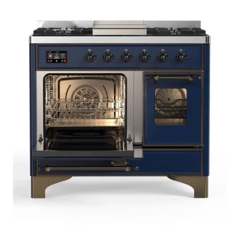 ILVE Majestic II 40" Dual Fuel Freestanding Range in Midnight Blue with Burnished Trim, UMD10FDNS3MBB