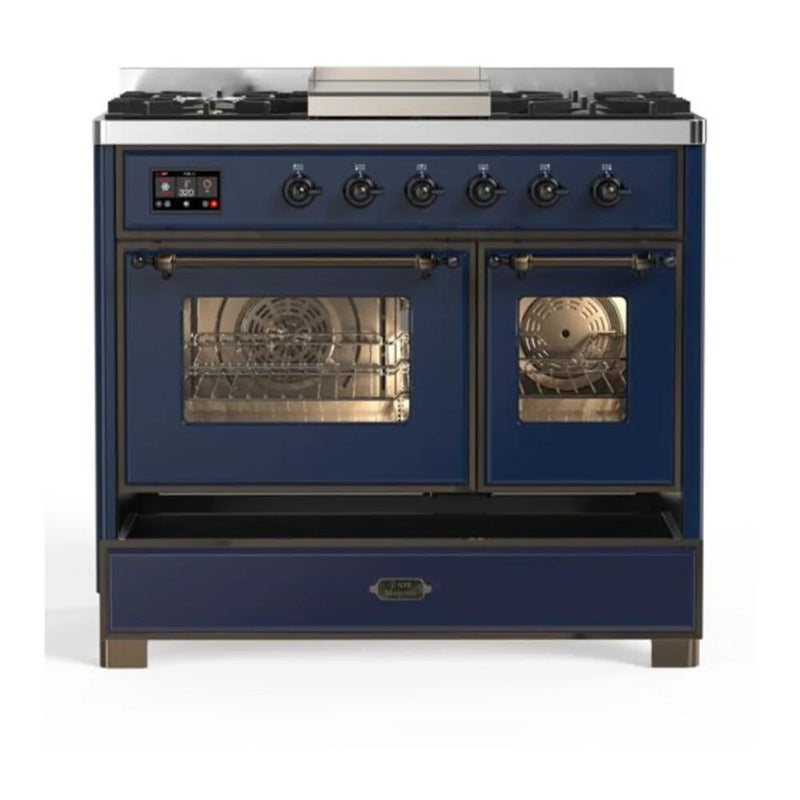 ILVE Majestic II 40" Dual Fuel Freestanding Range in Midnight Blue with Burnished Trim, UMD10FDNS3MBB