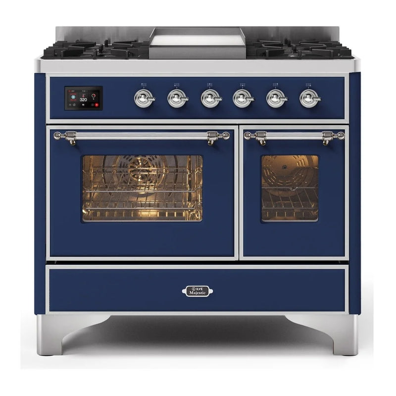 ILVE Majestic II 40" Dual Fuel Freestanding Range in Midnight Blue with Chrome Trim, UMD10FDNS3MBC