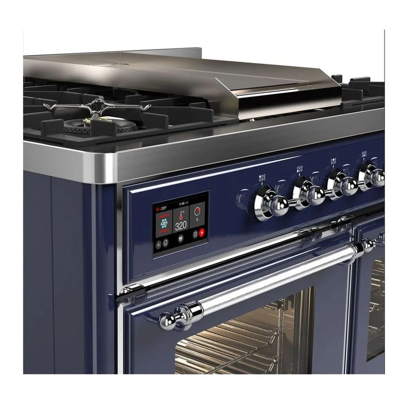 ILVE Majestic II 40" Dual Fuel Freestanding Range in Midnight Blue with Chrome Trim, UMD10FDNS3MBC