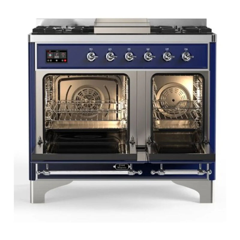 ILVE Majestic II 40" Dual Fuel Freestanding Range in Midnight Blue with Chrome Trim, UMD10FDNS3MBC