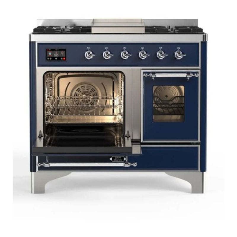 ILVE Majestic II 40" Dual Fuel Freestanding Range in Midnight Blue with Chrome Trim, UMD10FDNS3MBC