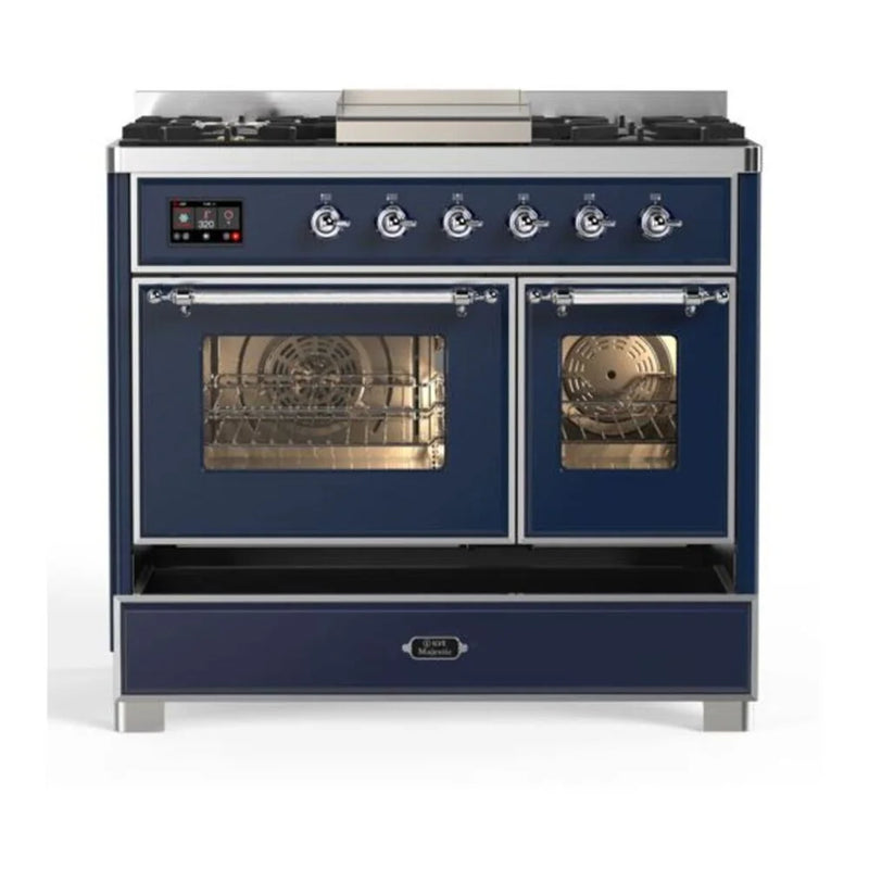 ILVE Majestic II 40" Dual Fuel Freestanding Range in Midnight Blue with Chrome Trim, UMD10FDNS3MBC