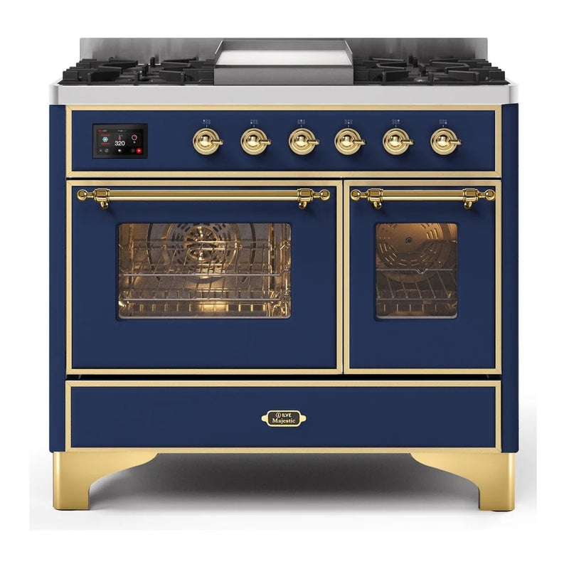 ILVE Majestic II 40" Dual Fuel Freestanding Range in Midnight Blue with Brass Trim, UMD10FDNS3MBGLP
