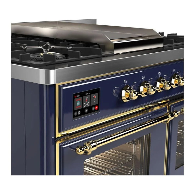 ILVE Majestic II 40" Dual Fuel Freestanding Range in Midnight Blue with Brass Trim, UMD10FDNS3MBGLP