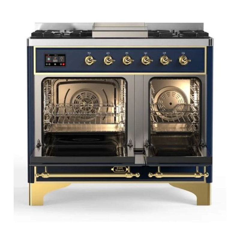 ILVE Majestic II 40" Dual Fuel Freestanding Range in Midnight Blue with Brass Trim, UMD10FDNS3MBGLP