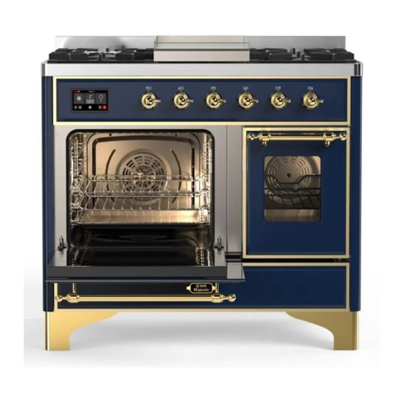 ILVE Majestic II 40" Dual Fuel Freestanding Range in Midnight Blue with Brass Trim, UMD10FDNS3MBG