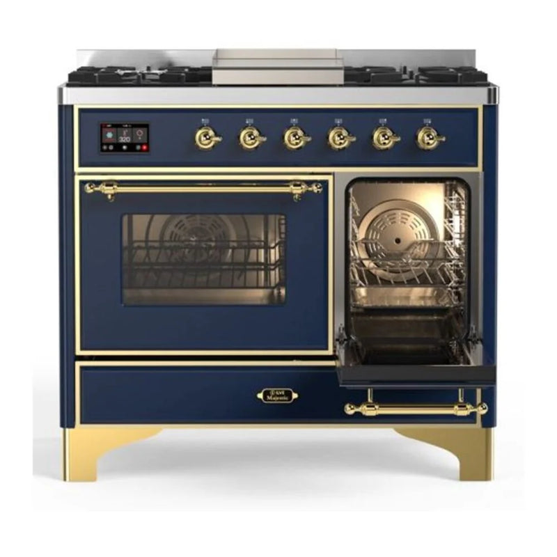 ILVE Majestic II 40" Dual Fuel Freestanding Range in Midnight Blue with Brass Trim, UMD10FDNS3MBG