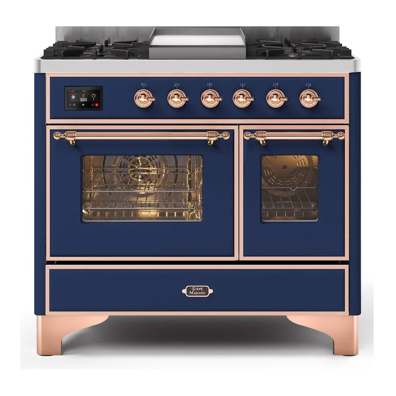 ILVE Majestic II 40" Dual Fuel Freestanding Range in Midnight Blue with Copper Trim, UMD10FDNS3MBPLP