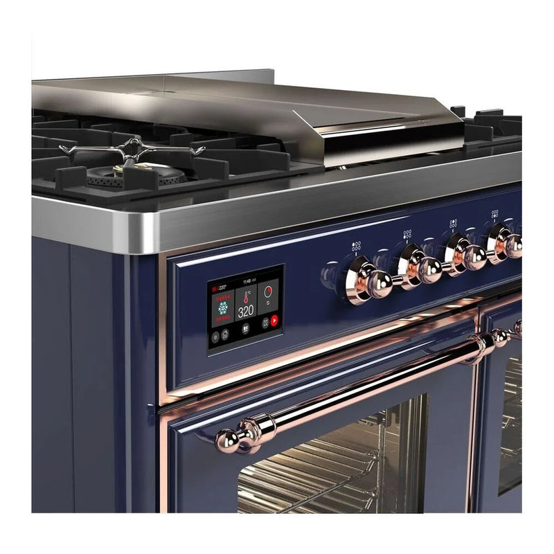 ILVE Majestic II 40" Dual Fuel Freestanding Range in Midnight Blue with Copper Trim, UMD10FDNS3MBPLP