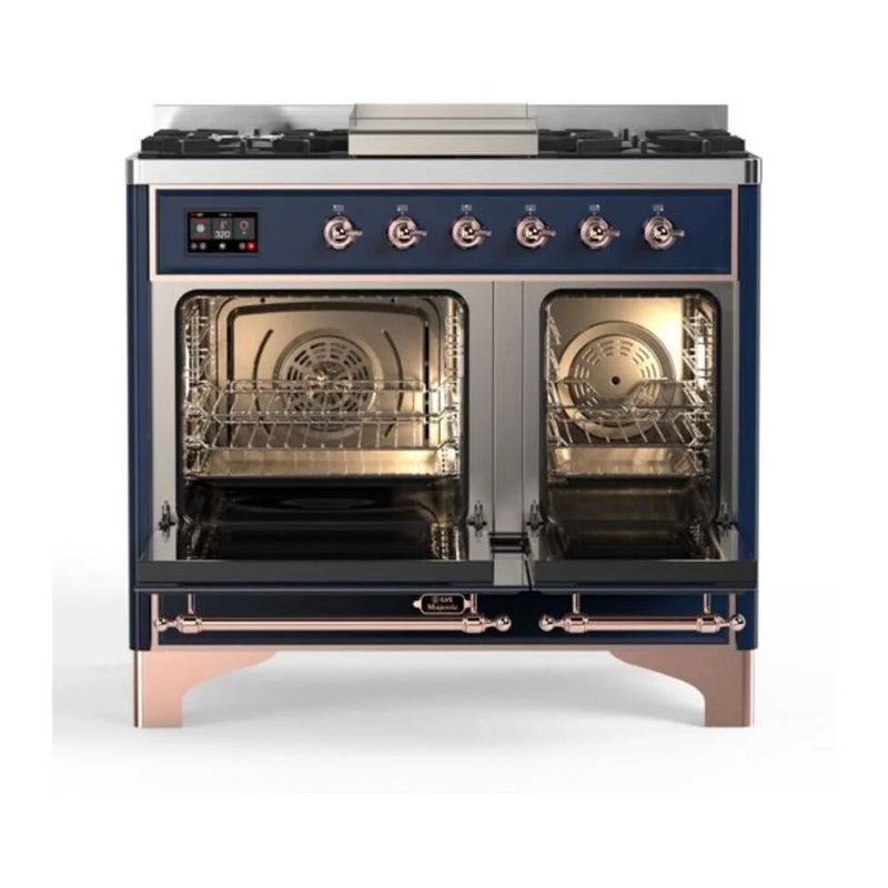 ILVE Majestic II 40" Dual Fuel Freestanding Range in Midnight Blue with Copper Trim, UMD10FDNS3MBPLP