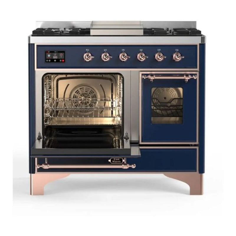 ILVE Majestic II 40" Dual Fuel Freestanding Range in Midnight Blue with Copper Trim, UMD10FDNS3MBPLP