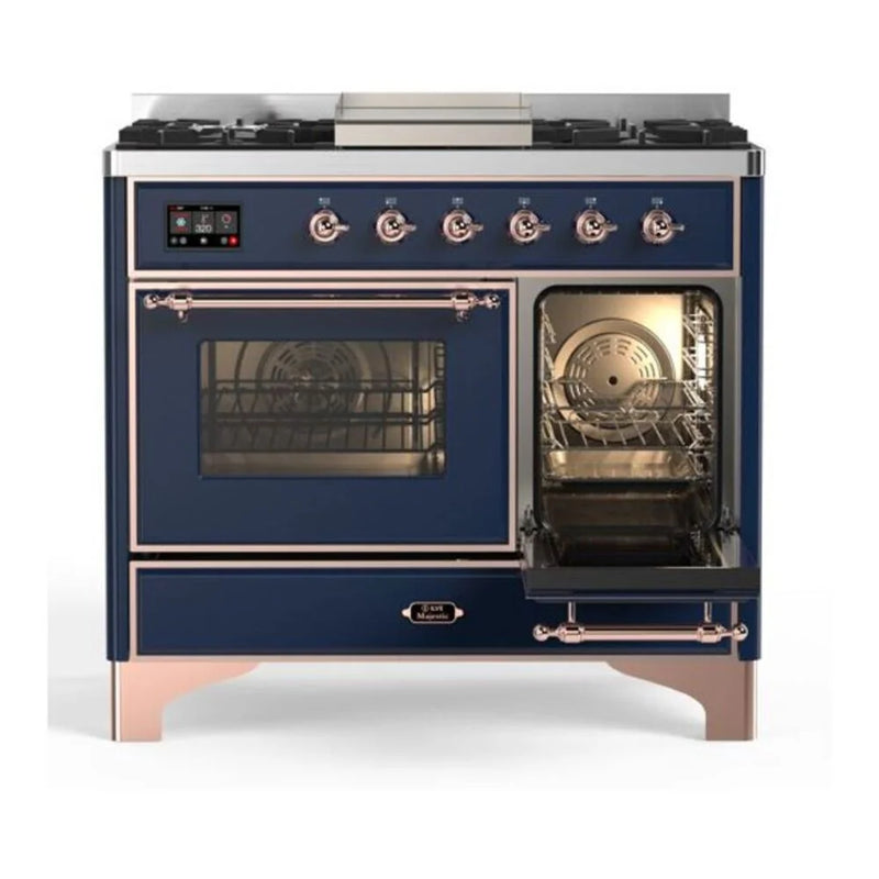 ILVE Majestic II 40" Dual Fuel Freestanding Range in Midnight Blue with Copper Trim, UMD10FDNS3MBPLP