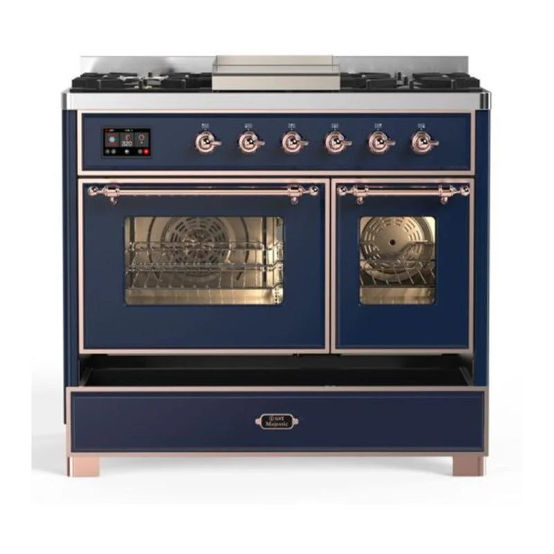 ILVE Majestic II 40" Dual Fuel Freestanding Range in Midnight Blue with Copper Trim, UMD10FDNS3MBPLP