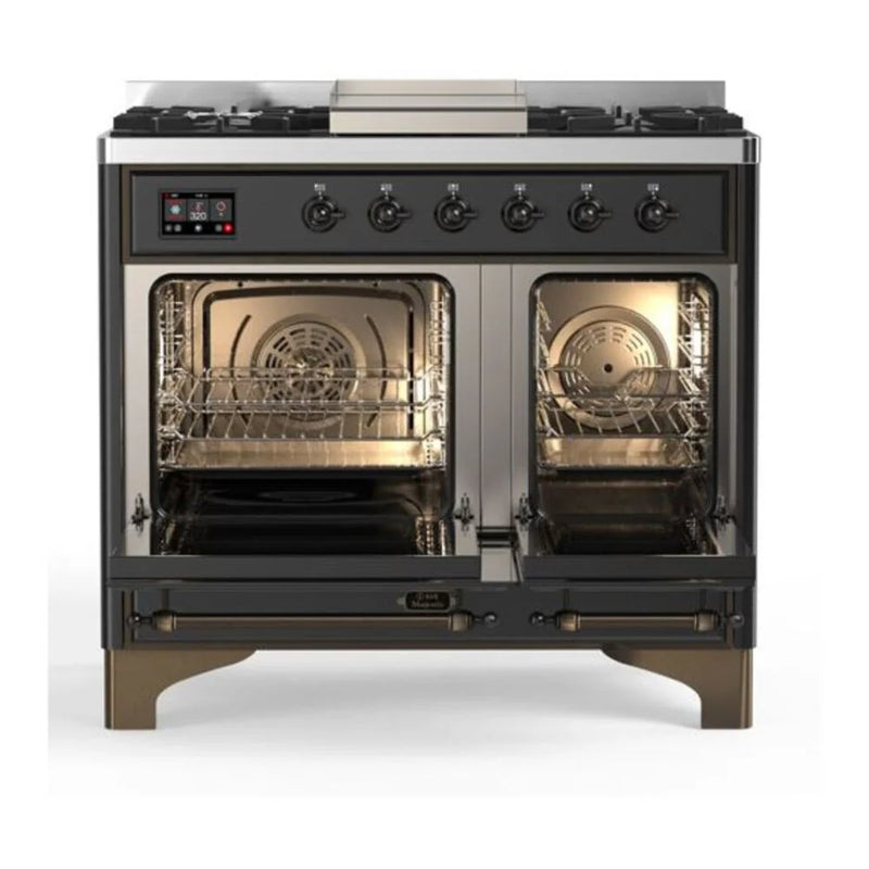 ILVE Majestic II 40" Dual Fuel Freestanding Range in Graphite Matte with Burnished Trim, UMD10FDNS3MGBLP