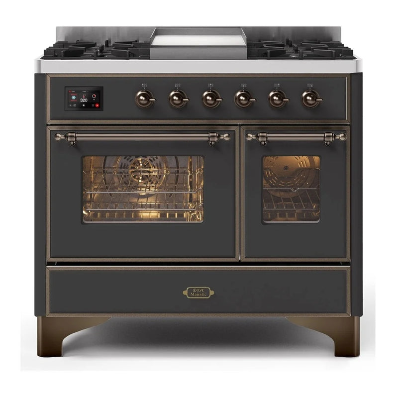 ILVE Majestic II 40" Dual Fuel Freestanding Range in Graphite Matte with Burnished Trim, UMD10FDNS3MGB