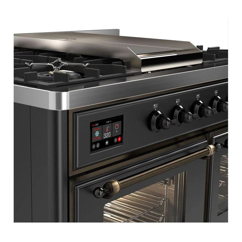 ILVE Majestic II 40" Dual Fuel Freestanding Range in Graphite Matte with Burnished Trim, UMD10FDNS3MGB