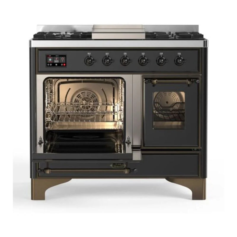 ILVE Majestic II 40" Dual Fuel Freestanding Range in Graphite Matte with Burnished Trim, UMD10FDNS3MGB
