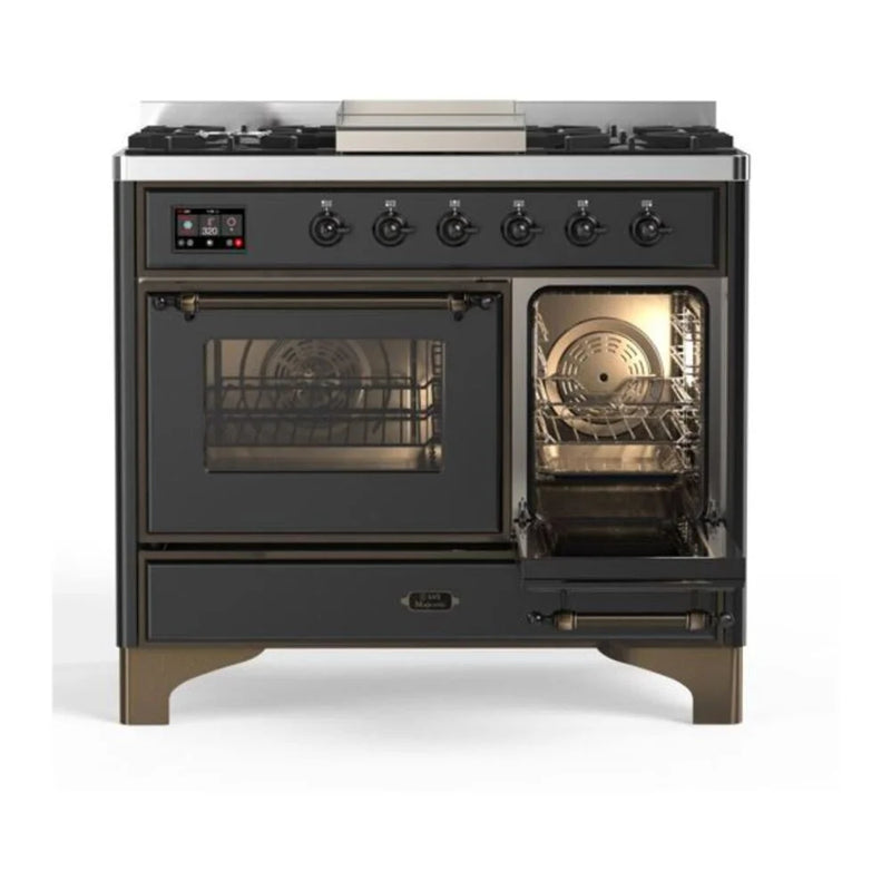 ILVE Majestic II 40" Dual Fuel Freestanding Range in Graphite Matte with Burnished Trim, UMD10FDNS3MGB