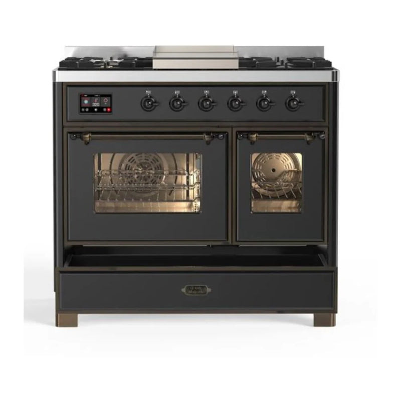 ILVE Majestic II 40" Dual Fuel Freestanding Range in Graphite Matte with Burnished Trim, UMD10FDNS3MGB