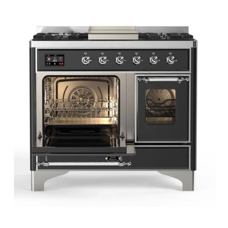 ILVE Majestic II 40" Dual Fuel Freestanding Range in Graphite Matte with Chrome Trim, UMD10FDNS3MGCLP