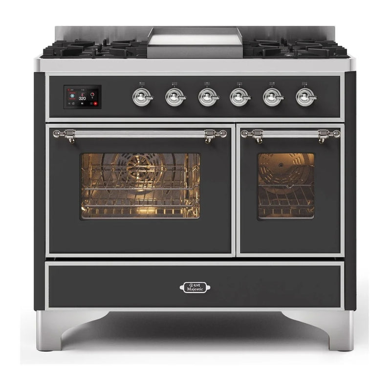 ILVE Majestic II 40" Dual Fuel Freestanding Range in Graphite Matte with Chrome Trim, UMD10FDNS3MGC