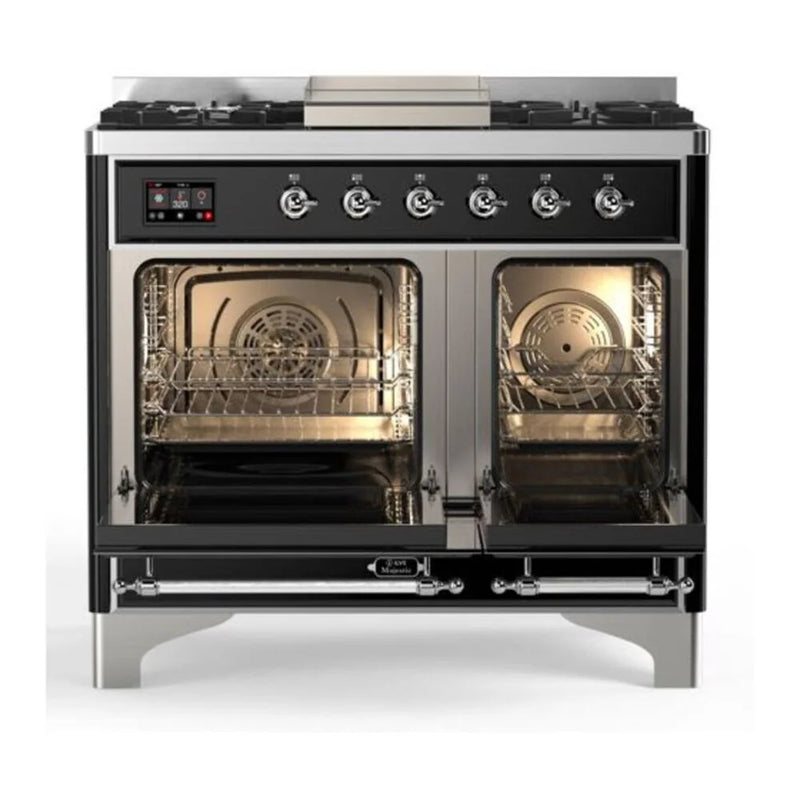 ILVE Majestic II 40" Dual Fuel Freestanding Range in Graphite Matte with Chrome Trim, UMD10FDNS3MGC