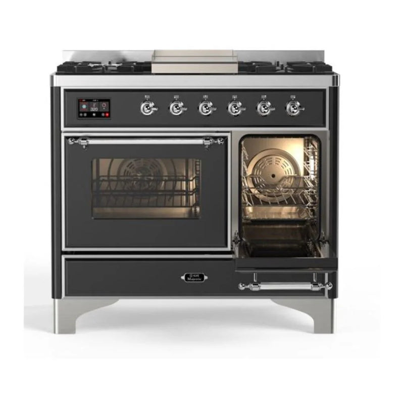ILVE Majestic II 40" Dual Fuel Freestanding Range in Graphite Matte with Chrome Trim, UMD10FDNS3MGC