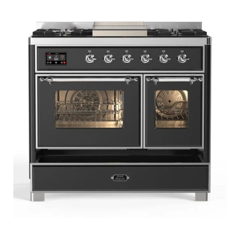ILVE Majestic II 40" Dual Fuel Freestanding Range in Graphite Matte with Chrome Trim, UMD10FDNS3MGC