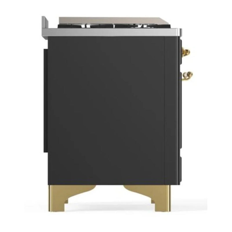 ILVE Majestic II 40" Dual Fuel Freestanding Range in Graphite Matte with Brass Trim, UMD10FDNS3MGGLP