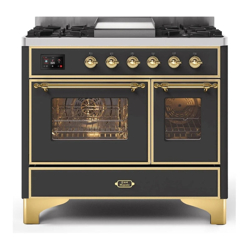 ILVE Majestic II 40" Dual Fuel Freestanding Range in Graphite Matte with Brass Trim, UMD10FDNS3MGG