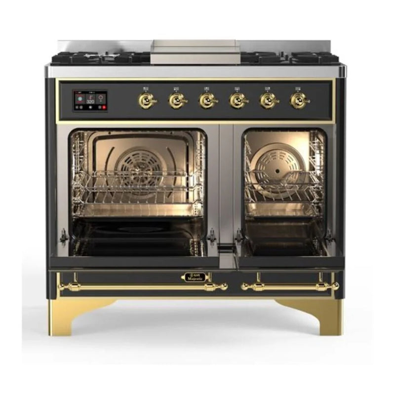 ILVE Majestic II 40" Dual Fuel Freestanding Range in Graphite Matte with Brass Trim, UMD10FDNS3MGG