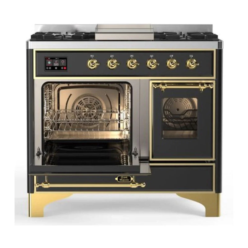 ILVE Majestic II 40" Dual Fuel Freestanding Range in Graphite Matte with Brass Trim, UMD10FDNS3MGG