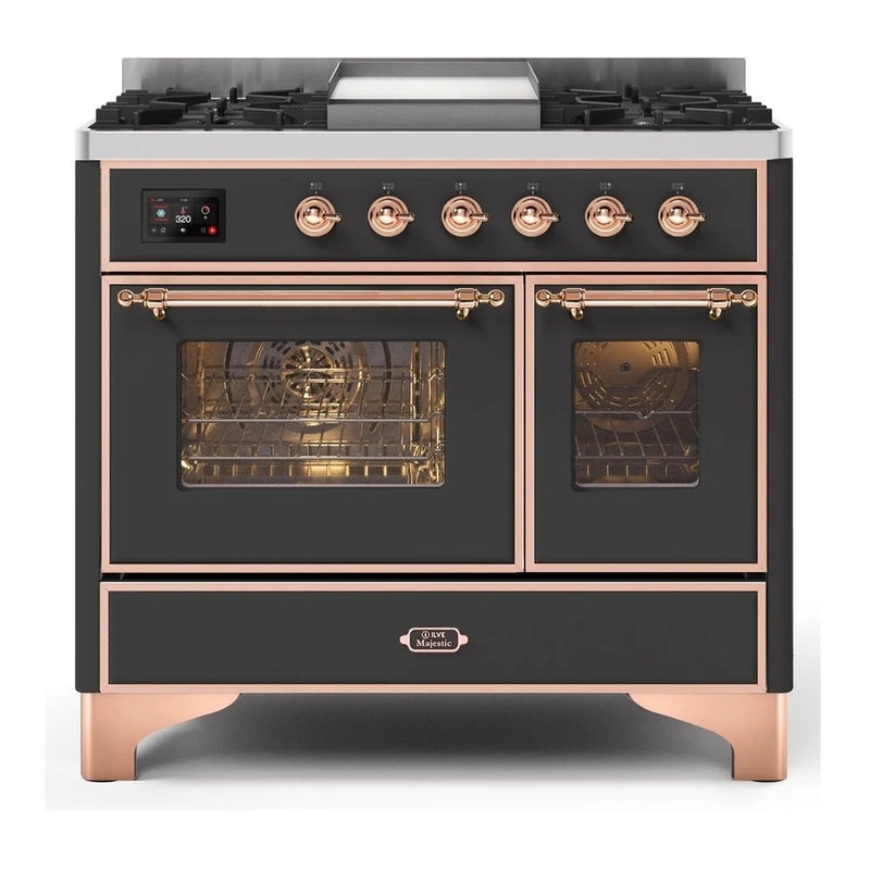 ILVE Majestic II 40" Dual Fuel Freestanding Range in Graphite Matte with Copper Trim, UMD10FDNS3MGPLP