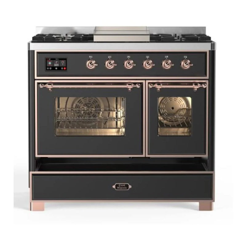 ILVE Majestic II 40" Dual Fuel Freestanding Range in Graphite Matte with Copper Trim, UMD10FDNS3MGPLP