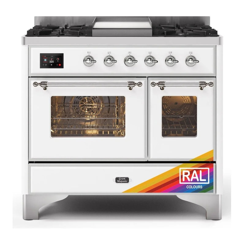 ILVE Majestic II 40" Dual Fuel Freestanding Range in RAL Color with Chrome Trim, UMD10FDNS3RACLP