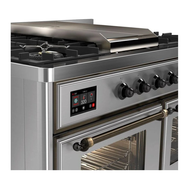 ILVE Majestic II 40" Dual Fuel Freestanding Range in Stainless Steel with Burnished Trim, UMD10FDNS3SSBLP