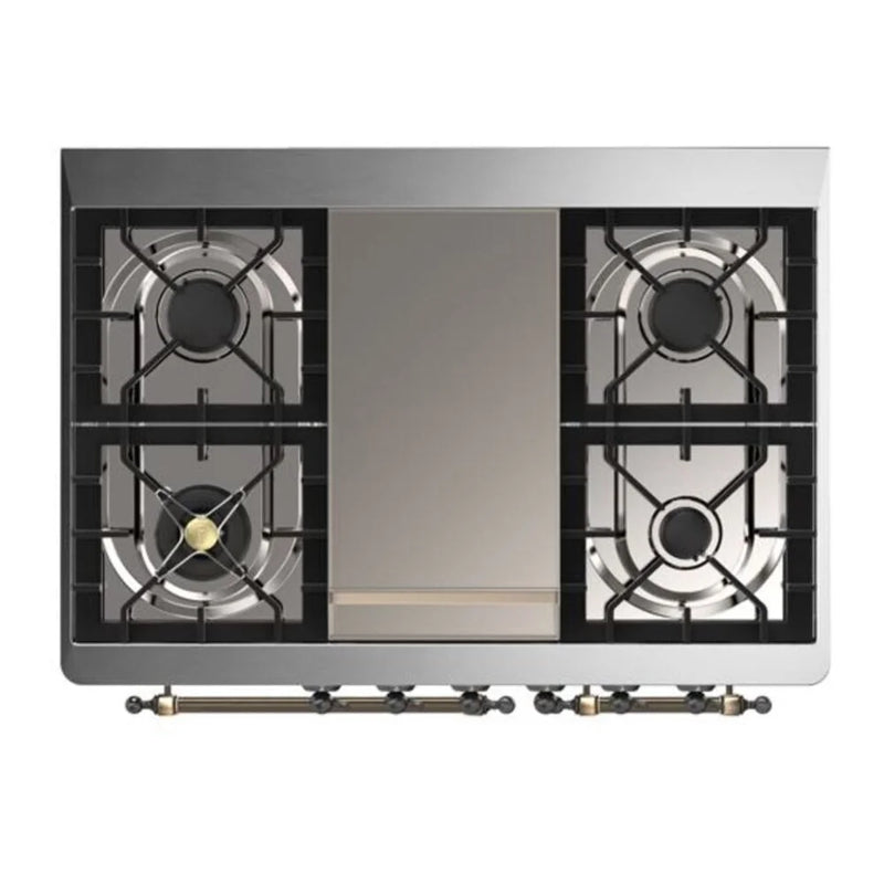 ILVE Majestic II 40" Dual Fuel Freestanding Range in Stainless Steel with Burnished Trim, UMD10FDNS3SSBLP
