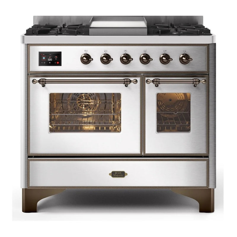 ILVE Majestic II 40" Dual Fuel Freestanding Range in Stainless Steel with Burnished Trim, UMD10FDNS3SSB
