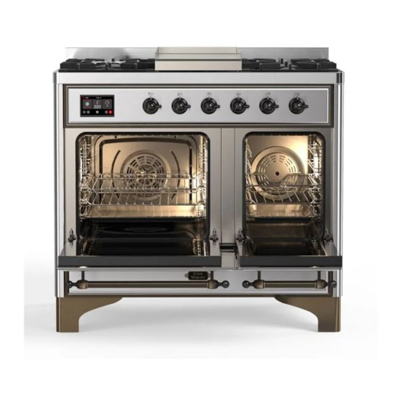 ILVE Majestic II 40" Dual Fuel Freestanding Range in Stainless Steel with Burnished Trim, UMD10FDNS3SSB