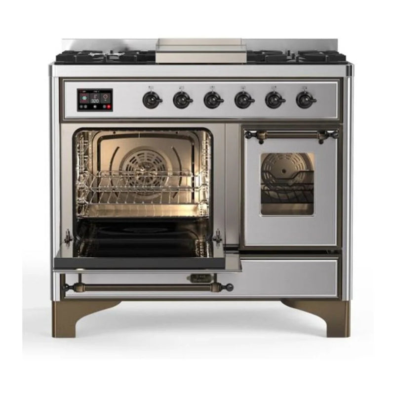 ILVE Majestic II 40" Dual Fuel Freestanding Range in Stainless Steel with Burnished Trim, UMD10FDNS3SSB
