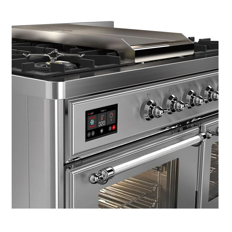 ILVE Majestic II 40" Dual Fuel Freestanding Range in Stainless Steel with Chrome Trim, UMD10FDNS3SSC