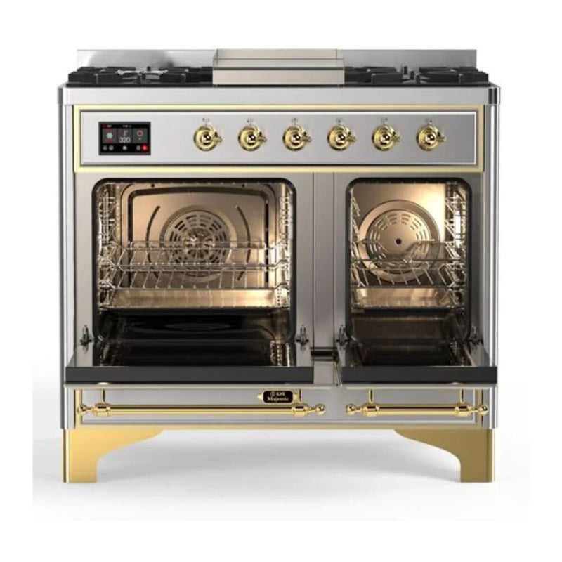 ILVE Majestic II 40" Dual Fuel Freestanding Range in Stainless Steel with Brass Trim, UMD10FDNS3SSGLP
