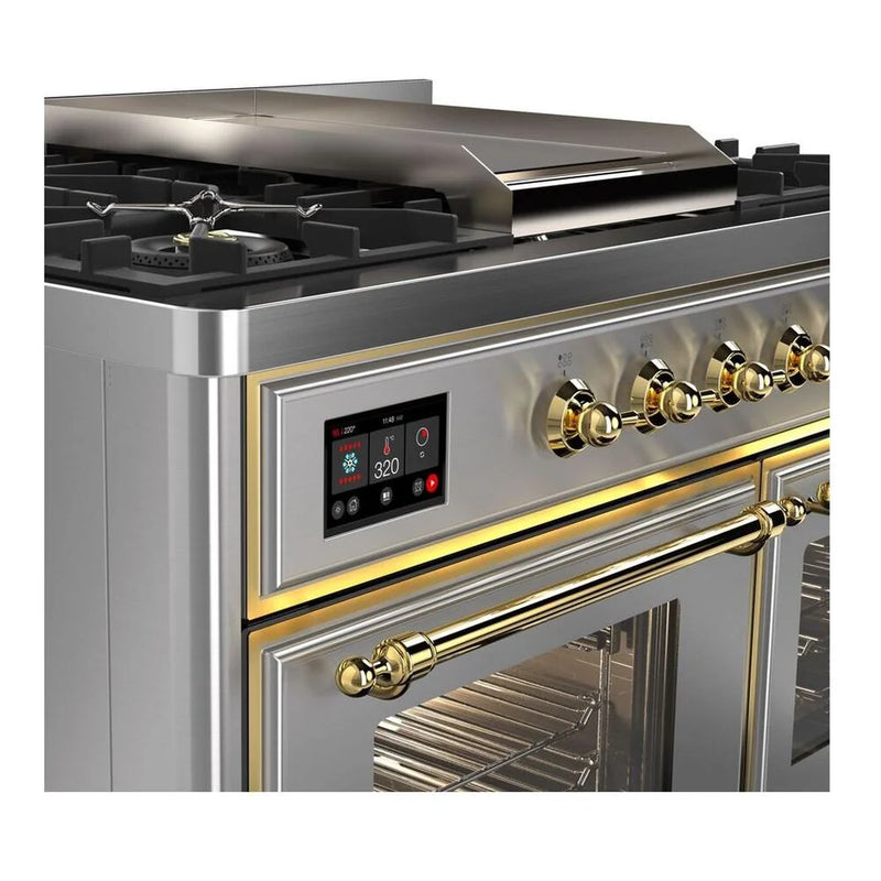 ILVE Majestic II 40" Dual Fuel Freestanding Range in Stainless Steel with Brass Trim, UMD10FDNS3SSG