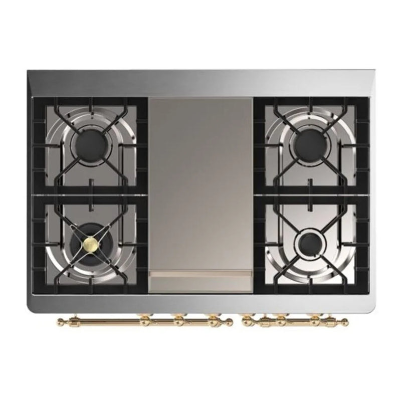 ILVE Majestic II 40" Dual Fuel Freestanding Range in Stainless Steel with Brass Trim, UMD10FDNS3SSG