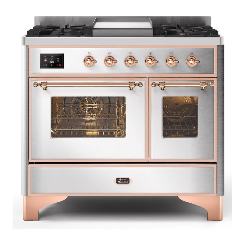 ILVE Majestic II 40" Dual Fuel Freestanding Range in Stainless Steel with Copper Trim, UMD10FDNS3SSP