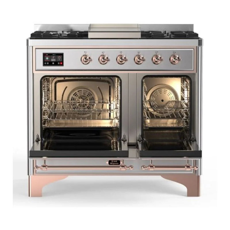 ILVE Majestic II 40" Dual Fuel Freestanding Range in Stainless Steel with Copper Trim, UMD10FDNS3SSP